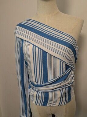 NEVER WORN blue/white striped one shoulder blouse